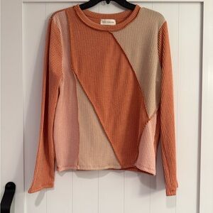 3 Lovely Melody Colorblock Long Sleeve Tops - Orange, Cream, Pink